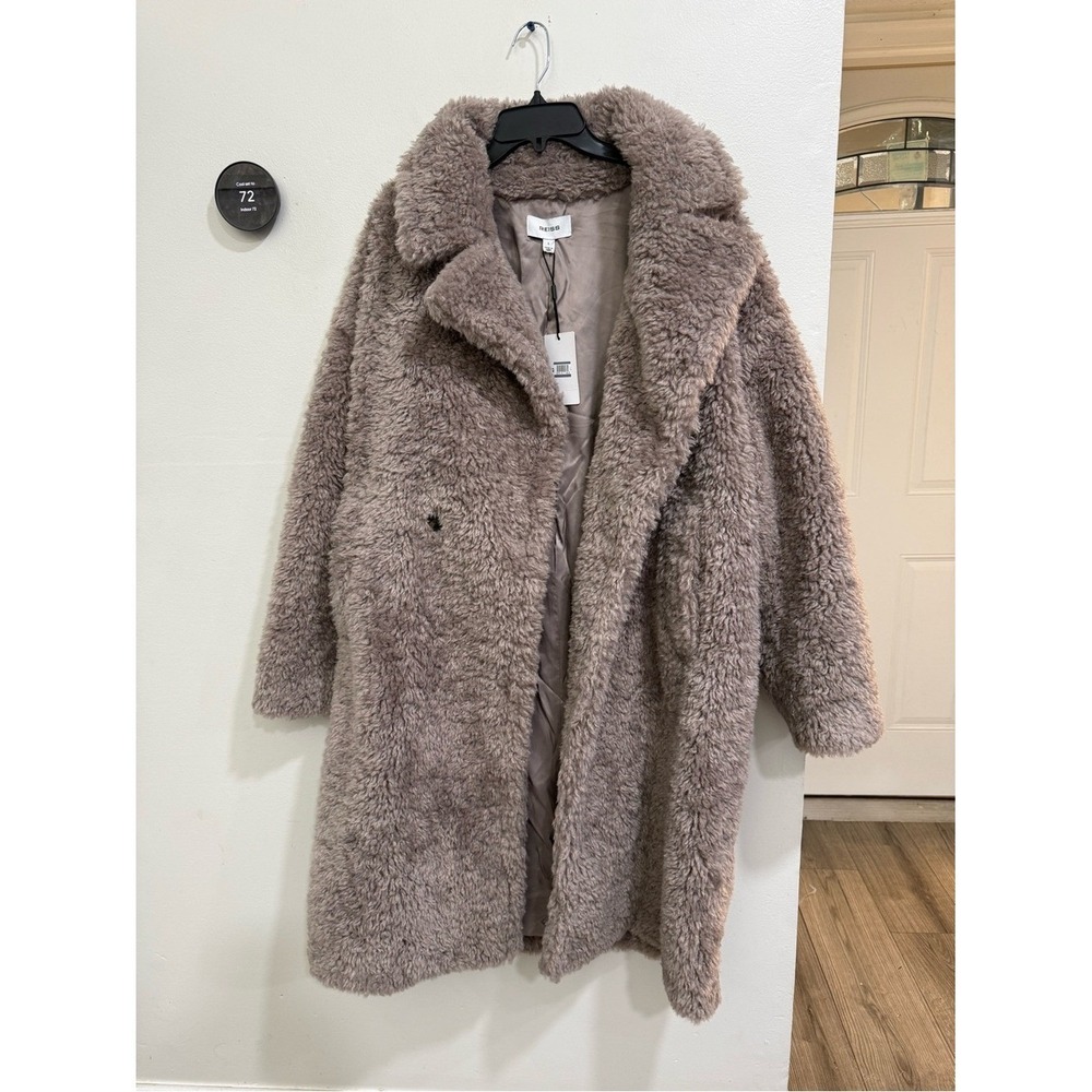 NWT Reiss Darla Faux Fur Coat in MINK NEUTRAL Sz L - Picture 8 of 12
